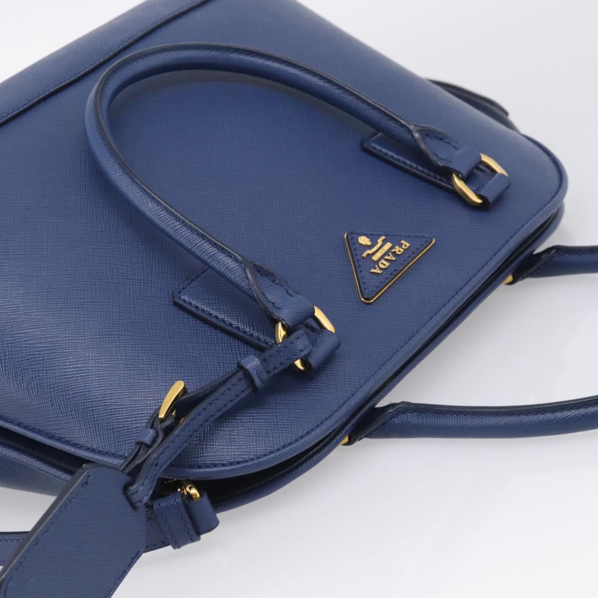 PRADA Promenade Hand Bag Saffiano leather 2way Blue Gold Auth 211781V
