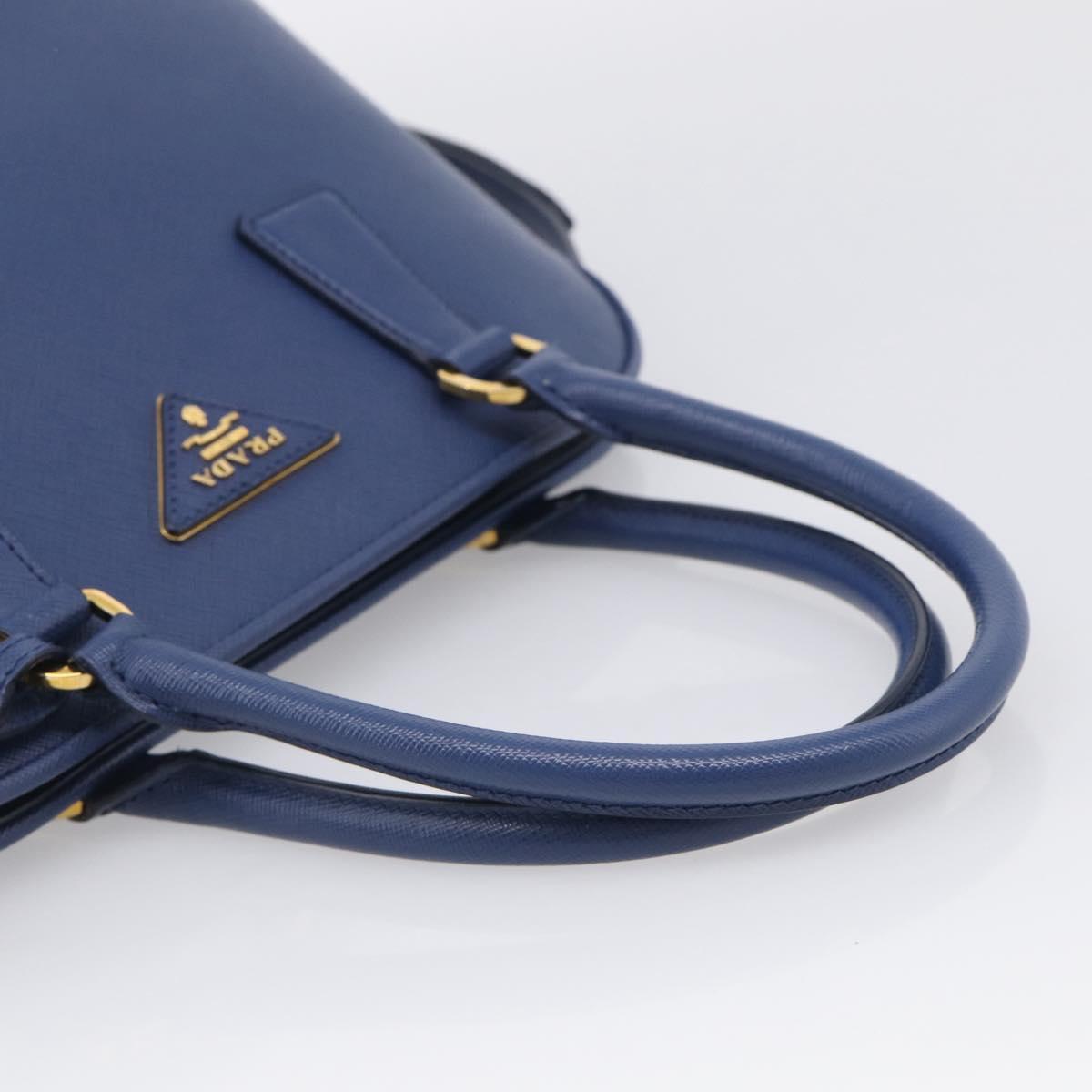 PRADA Promenade Hand Bag Saffiano leather 2way Blue Gold Auth 211781V