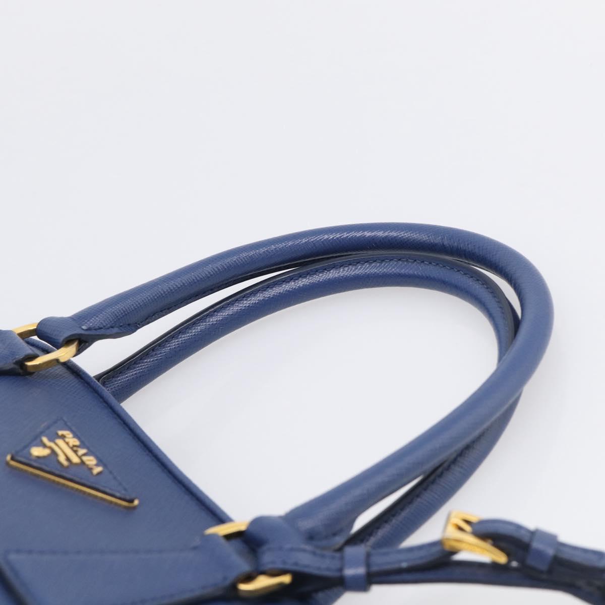 PRADA Promenade Hand Bag Saffiano leather 2way Blue Gold Auth 211781V