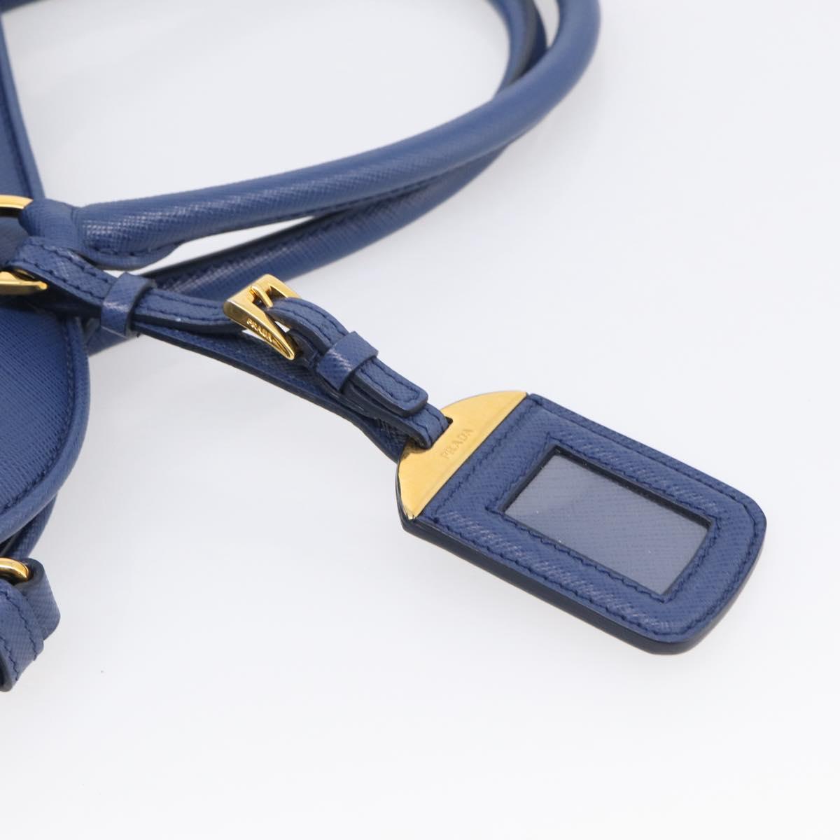 PRADA Promenade Hand Bag Saffiano leather 2way Blue Gold Auth 211781V