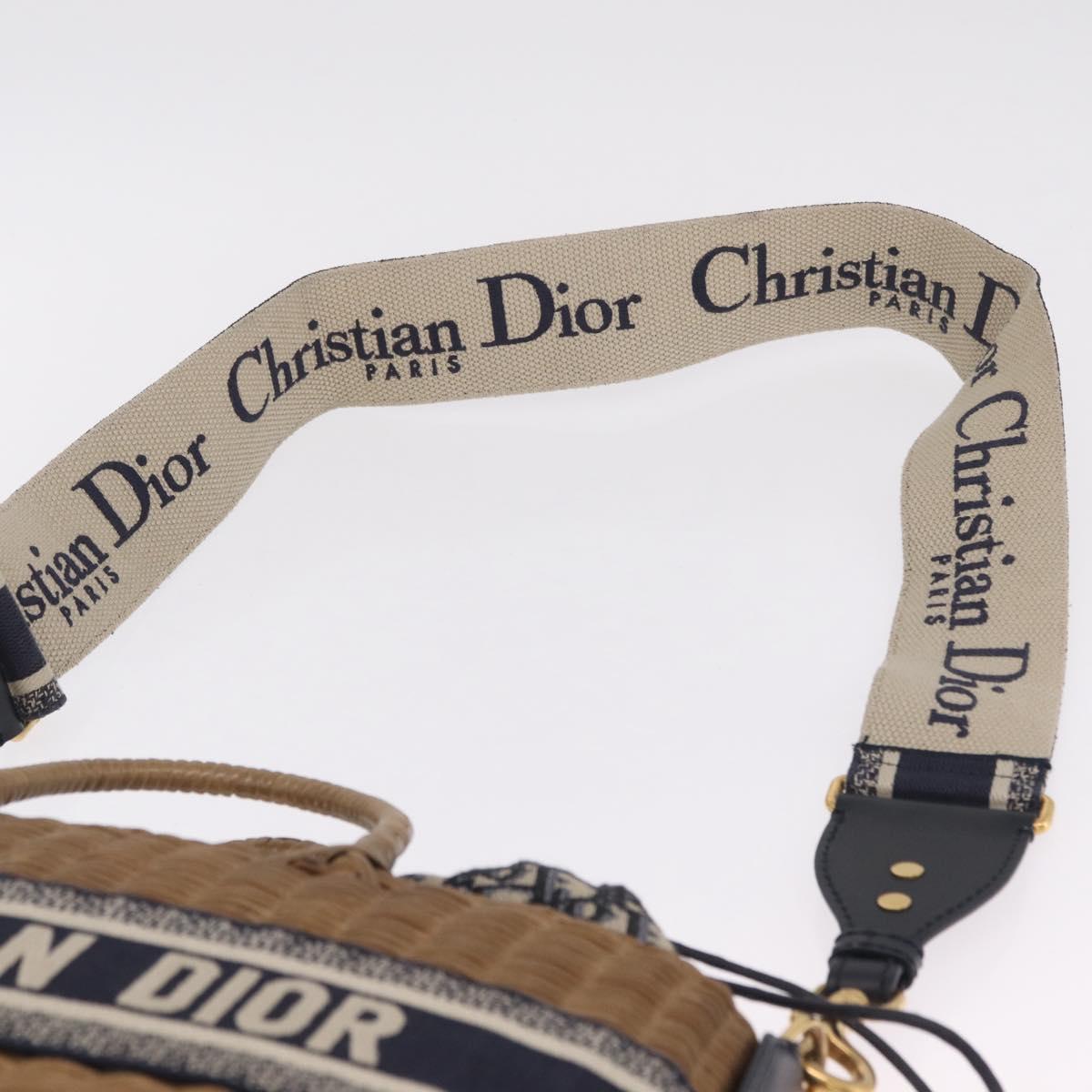 Christian Dior Book Tote Hand Bag Rattan 2way Beige Gold Auth 211782M
