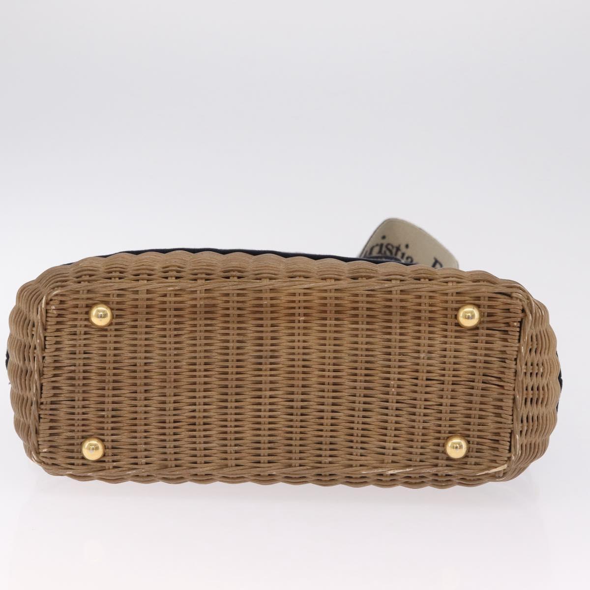 Christian Dior Book Tote Hand Bag Rattan 2way Beige Gold Auth 211782M