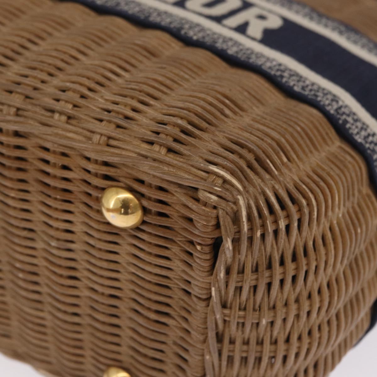 Christian Dior Book Tote Hand Bag Rattan 2way Beige Gold Auth 211782M
