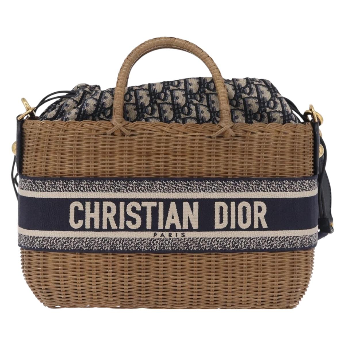 Christian Dior Book Tote Hand Bag Rattan 2way Beige Gold Auth 211782M