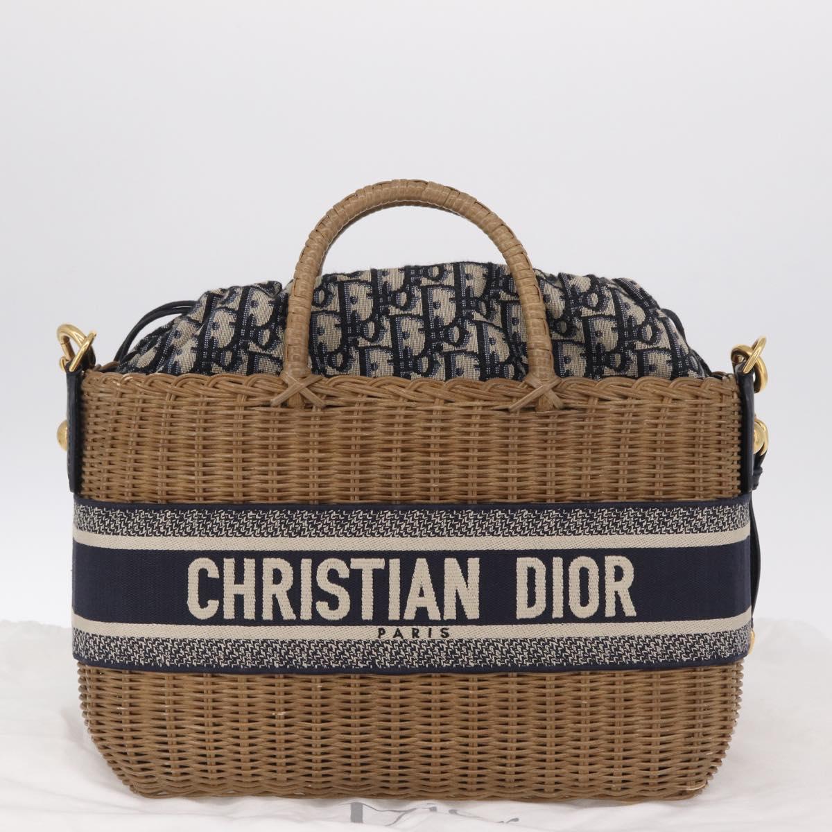 Christian Dior Book Tote Hand Bag Rattan 2way Beige Gold Auth 211782M