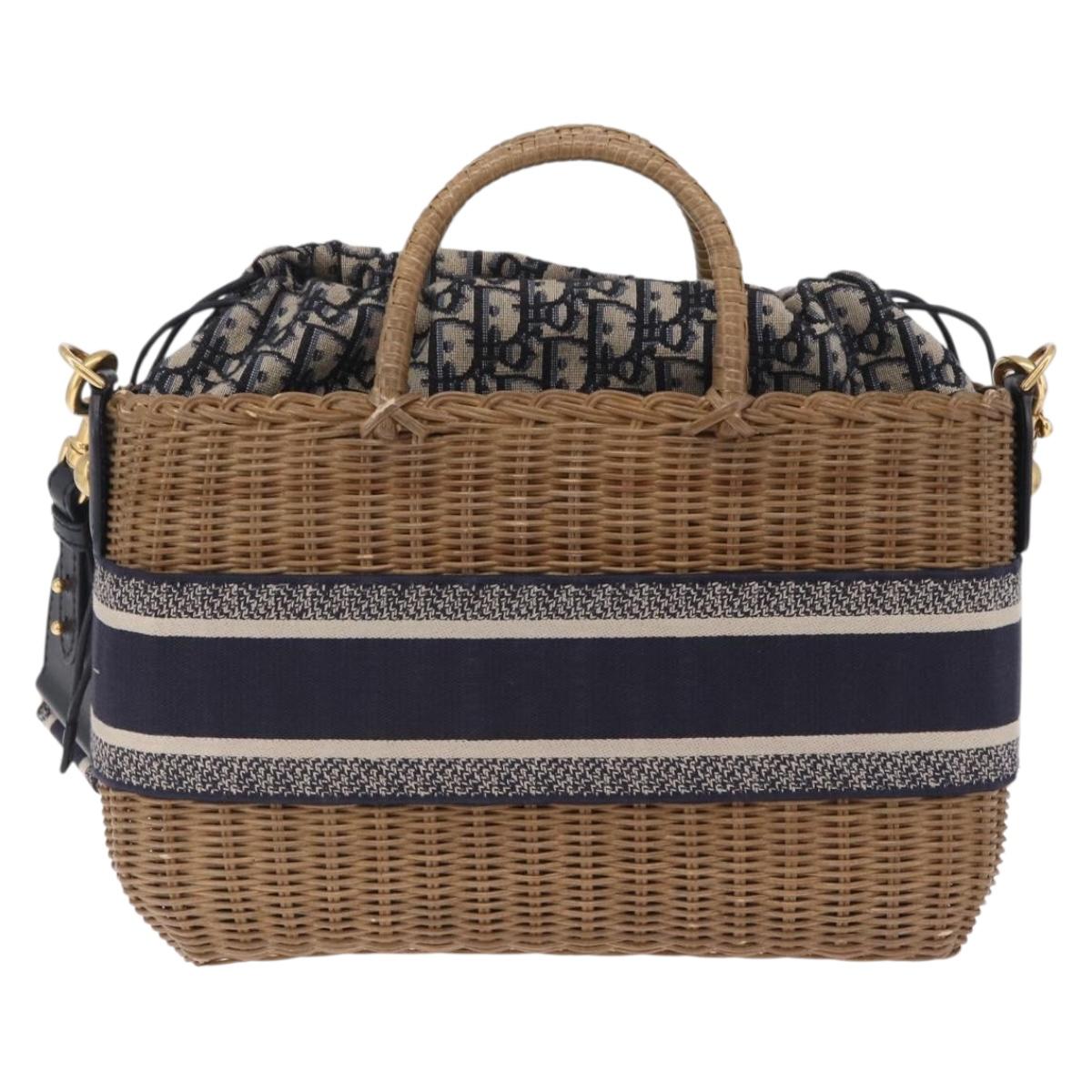 Christian Dior Book Tote Hand Bag Rattan 2way Beige Gold Auth 211782M