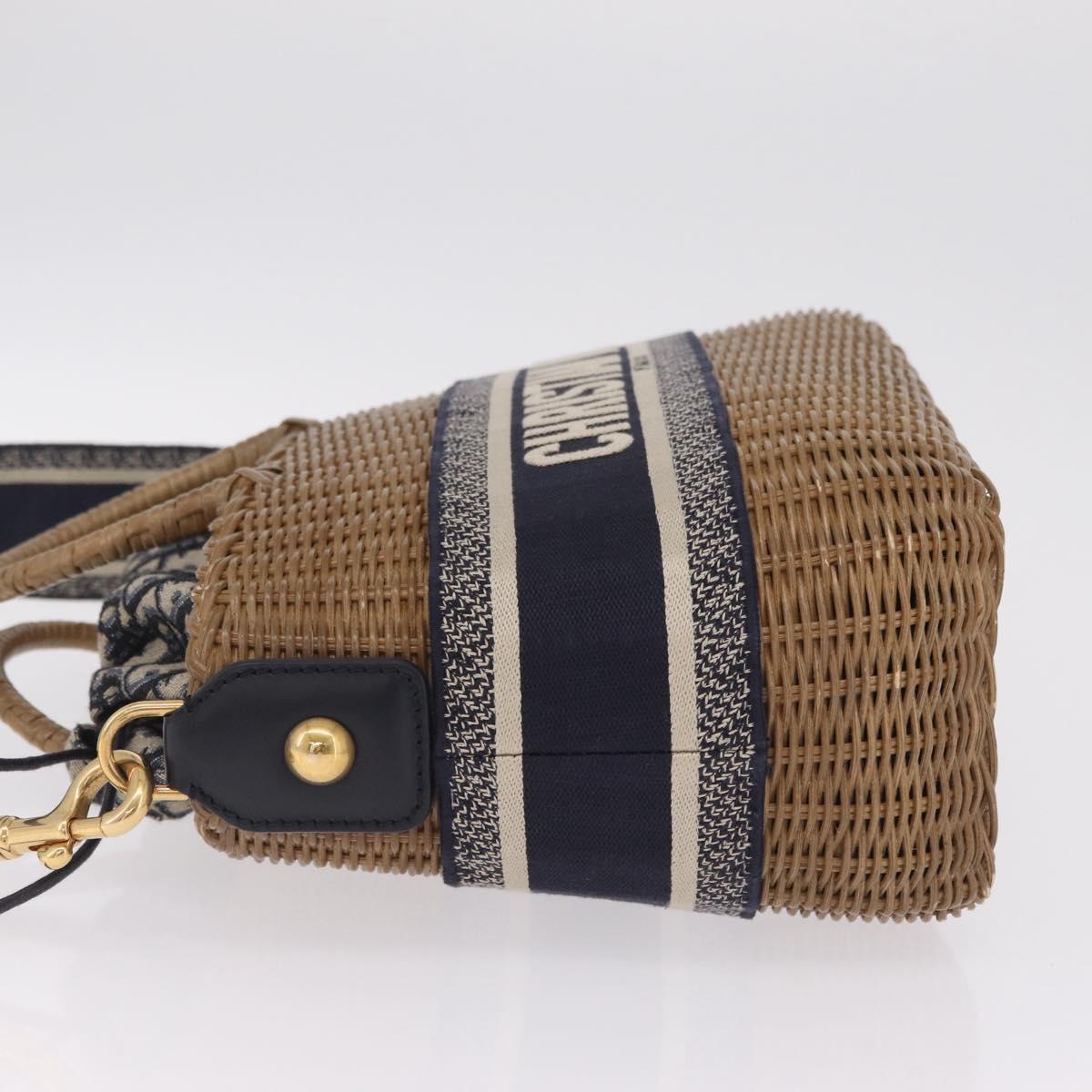 Christian Dior Book Tote Hand Bag Rattan 2way Beige Gold Auth 211782M