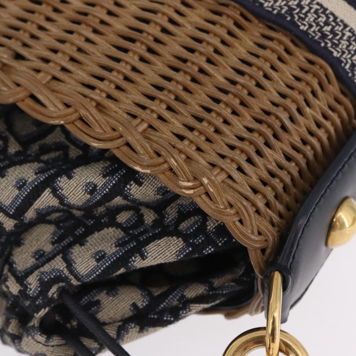 Christian Dior Book Tote Hand Bag Rattan 2way Beige Gold Auth 211782M