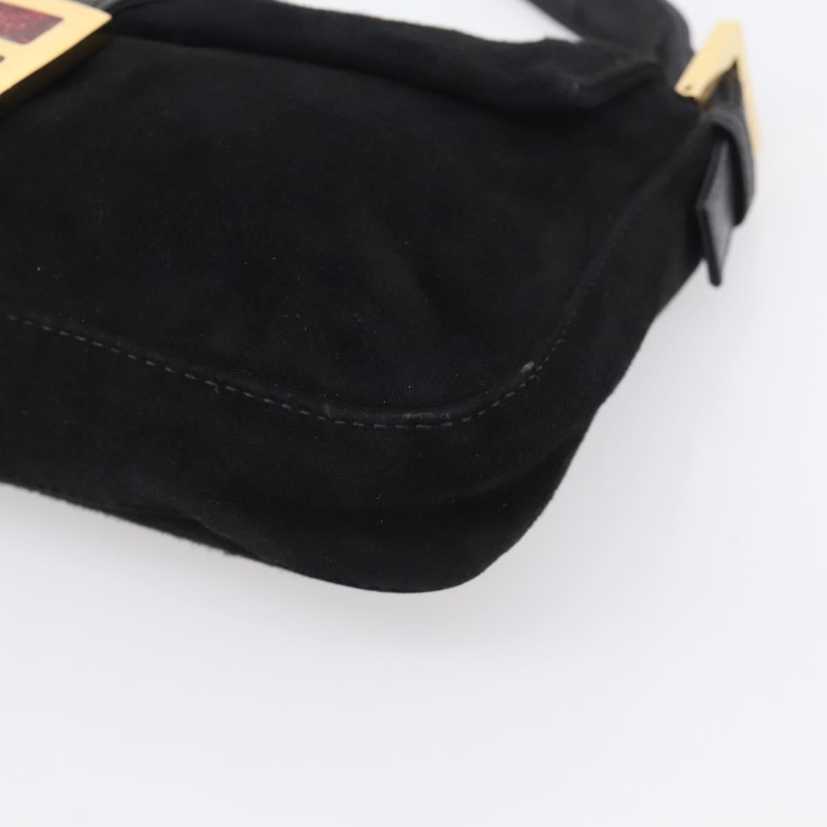 FENDI Mamma Baguette Shoulder Bag Suede Black Gold Auth 211783V