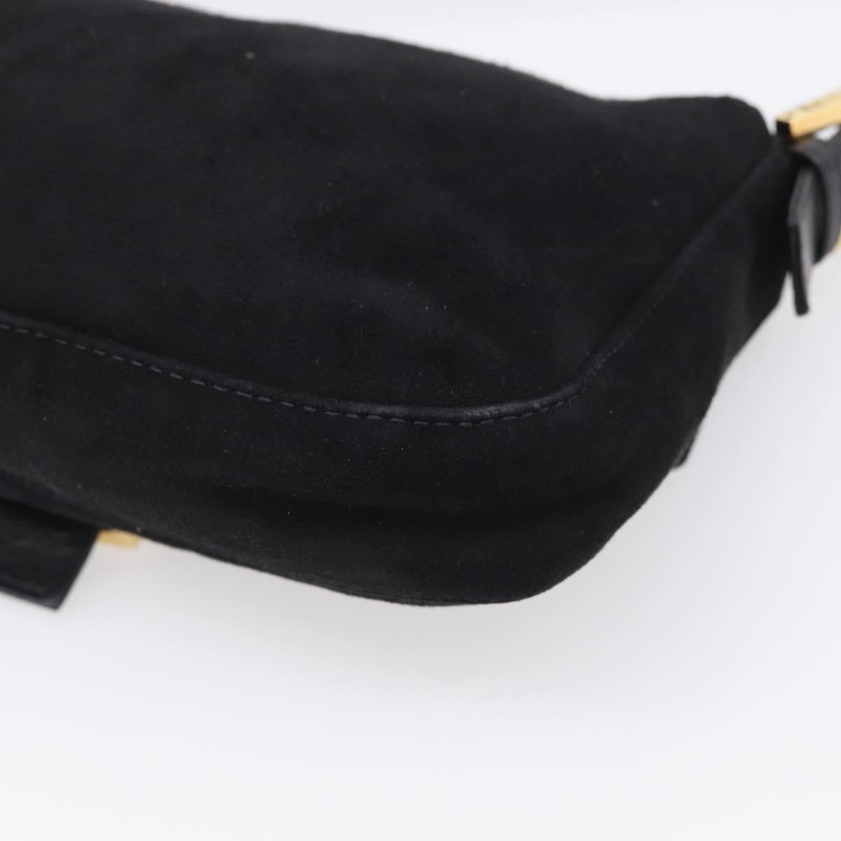 FENDI Mamma Baguette Shoulder Bag Suede Black Gold Auth 211783V