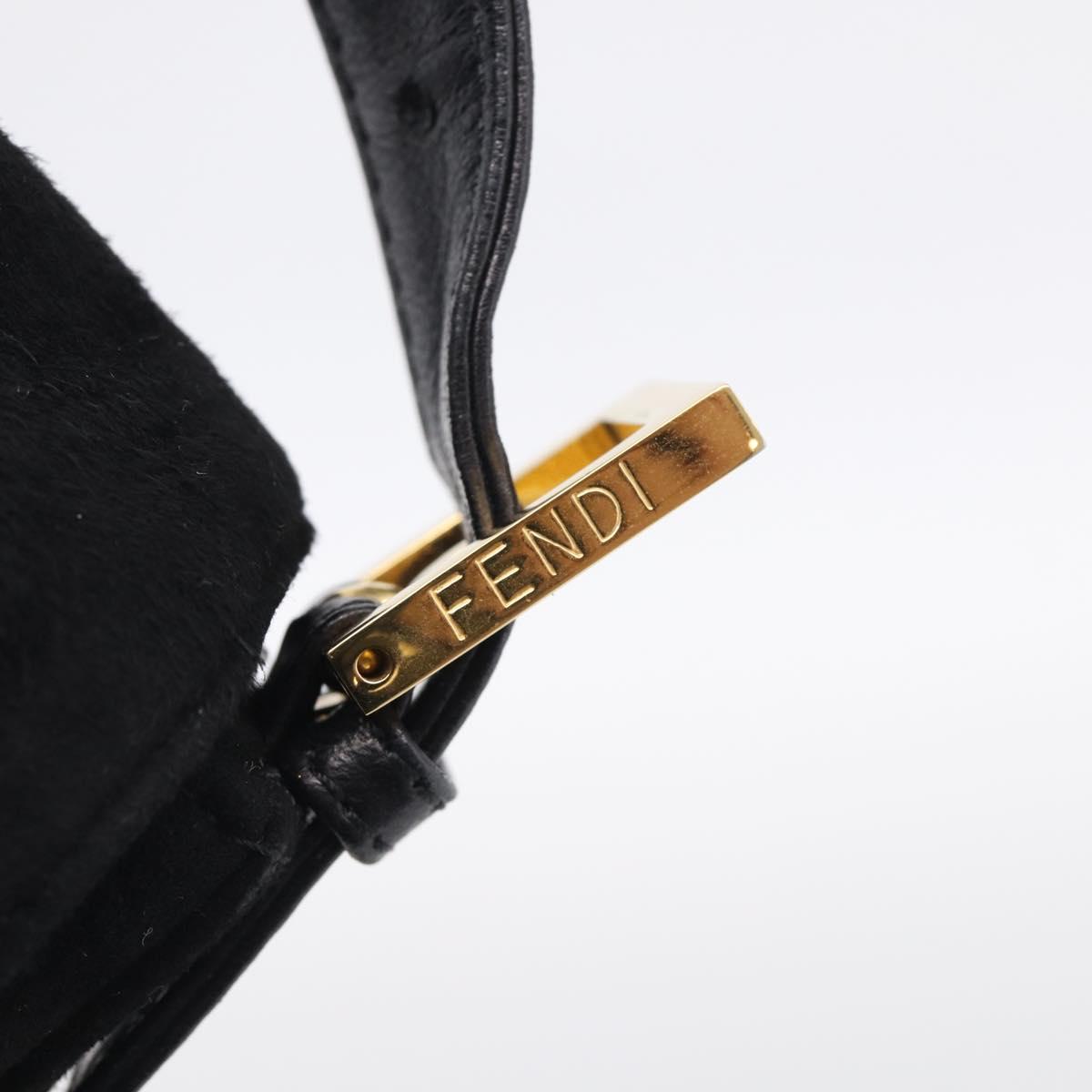 FENDI Mamma Baguette Shoulder Bag Suede Black Gold Auth 211783V