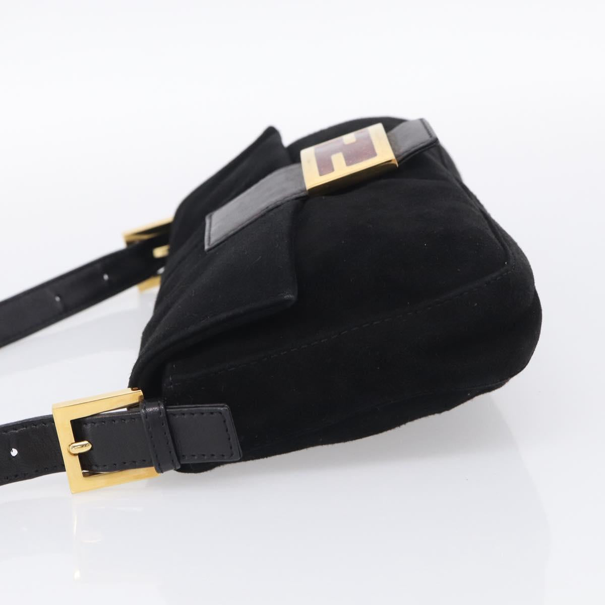 FENDI Mamma Baguette Shoulder Bag Suede Black Gold Auth 211783V