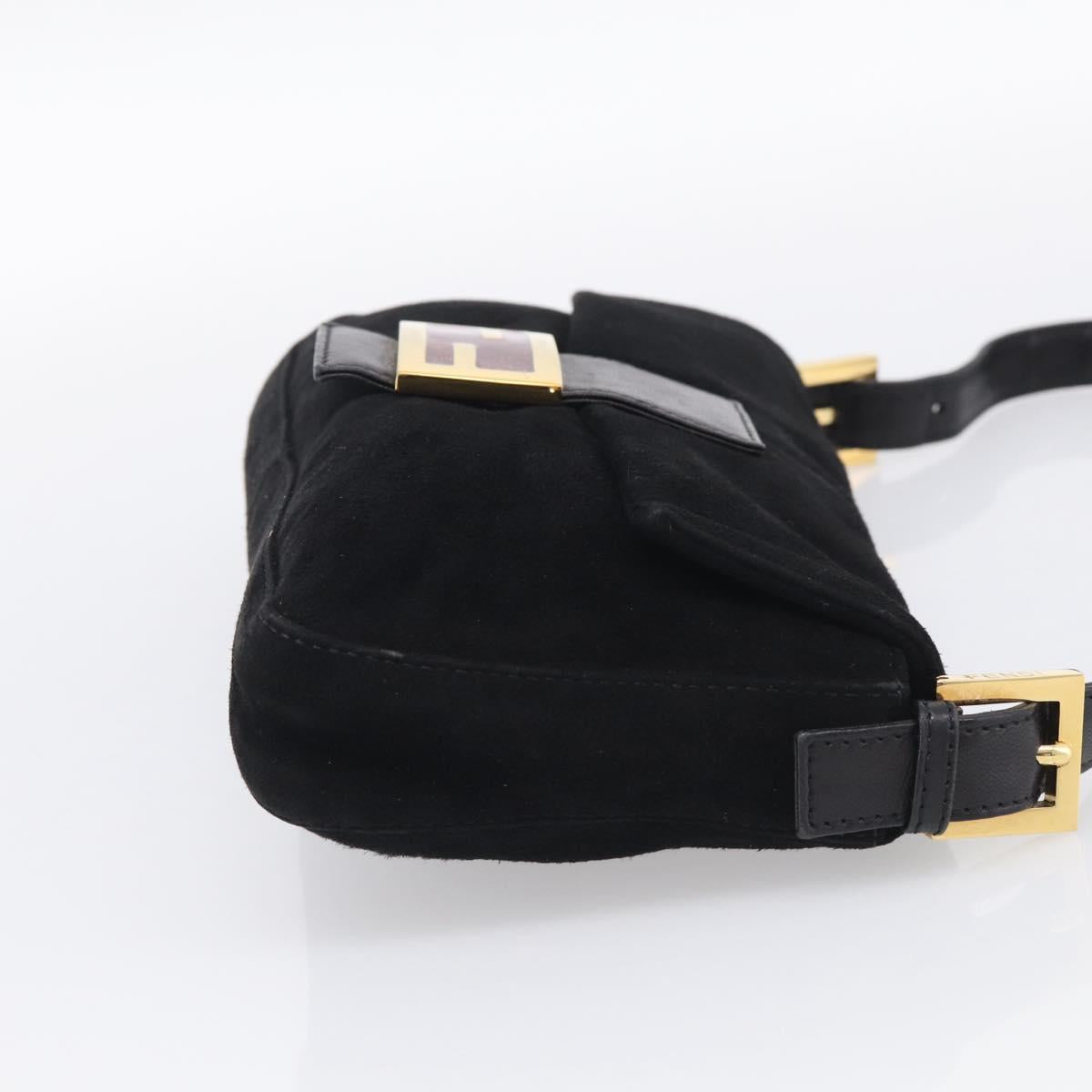 FENDI Mamma Baguette Shoulder Bag Suede Black Gold Auth 211783V
