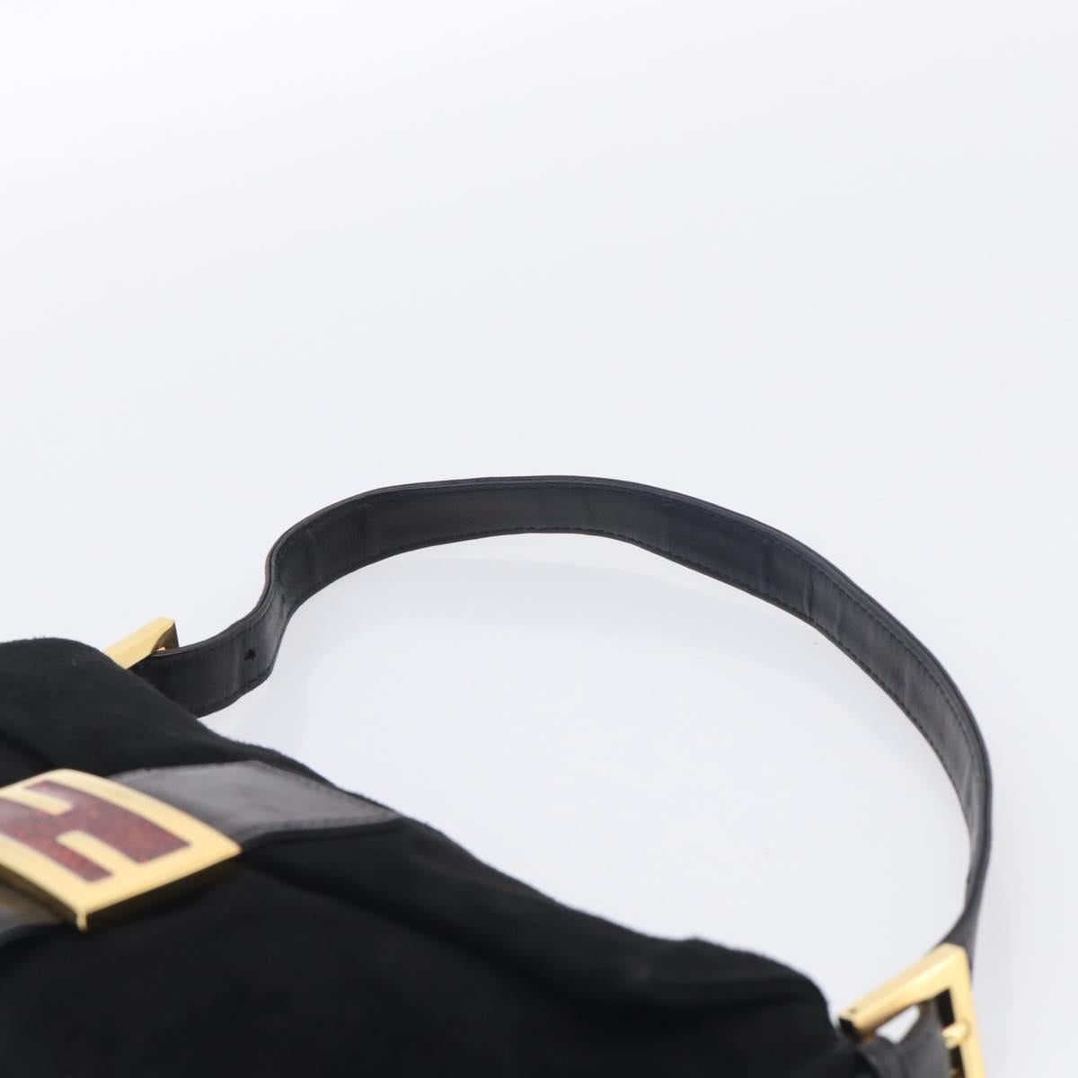 FENDI Mamma Baguette Shoulder Bag Suede Black Gold Auth 211783V