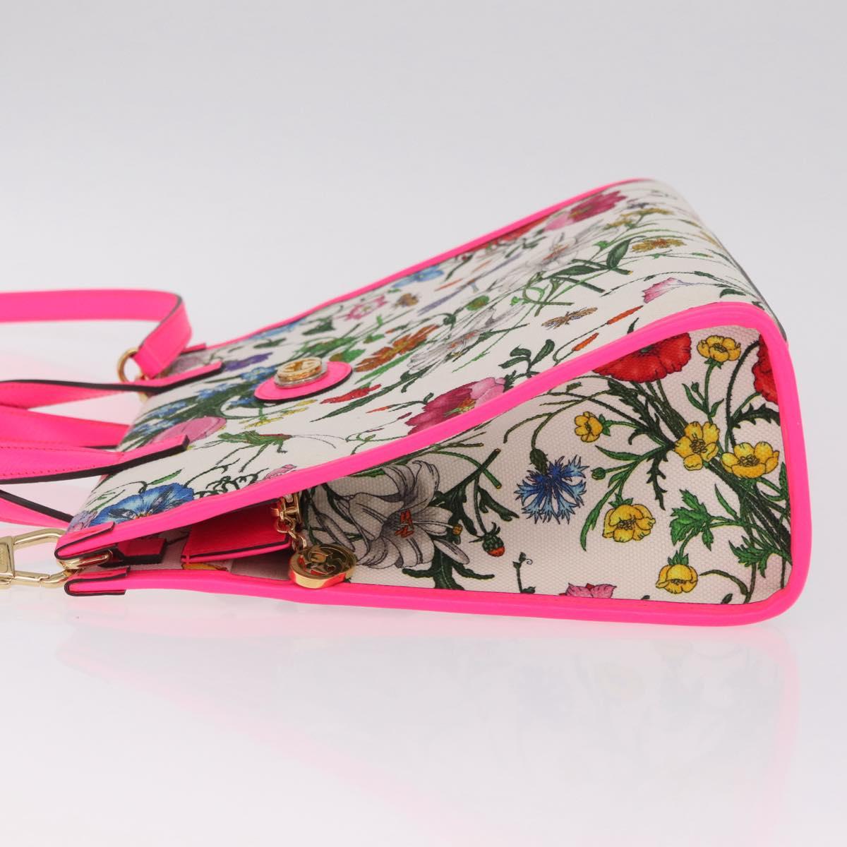GUCCI Flora Hand Bag Canvas 2way Beige Gold 550141 Auth 211784V