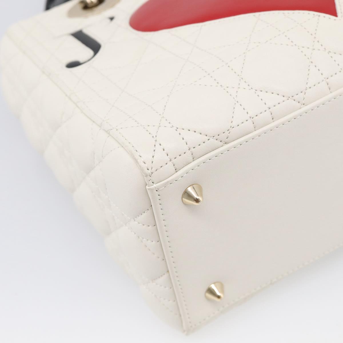Christian Dior Lady Dior Canage Bag Lamb Skin 2way White Gold Auth 211787SAM