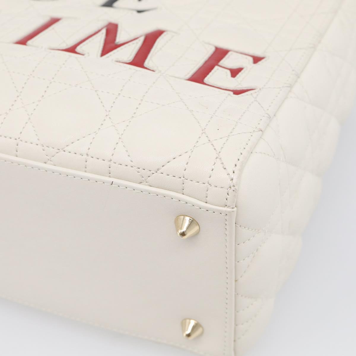 Christian Dior Lady Dior Canage Bag Lamb Skin 2way White Gold Auth 211787SAM
