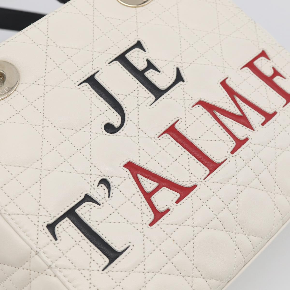 Christian Dior Lady Dior Canage Bag Lamb Skin 2way White Gold Auth 211787SAM