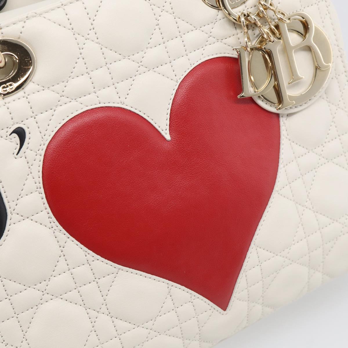 Christian Dior Lady Dior Canage Bag Lamb Skin 2way White Gold Auth 211787SAM