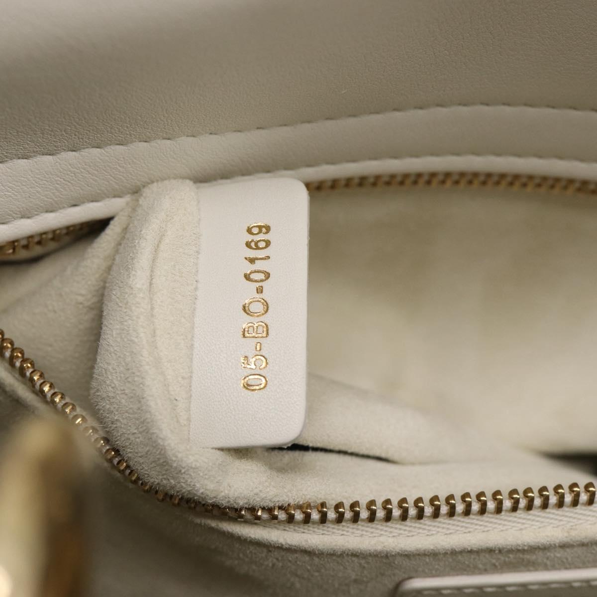 Christian Dior Lady Dior Canage Bag Lamb Skin 2way White Gold Auth 211787SAM