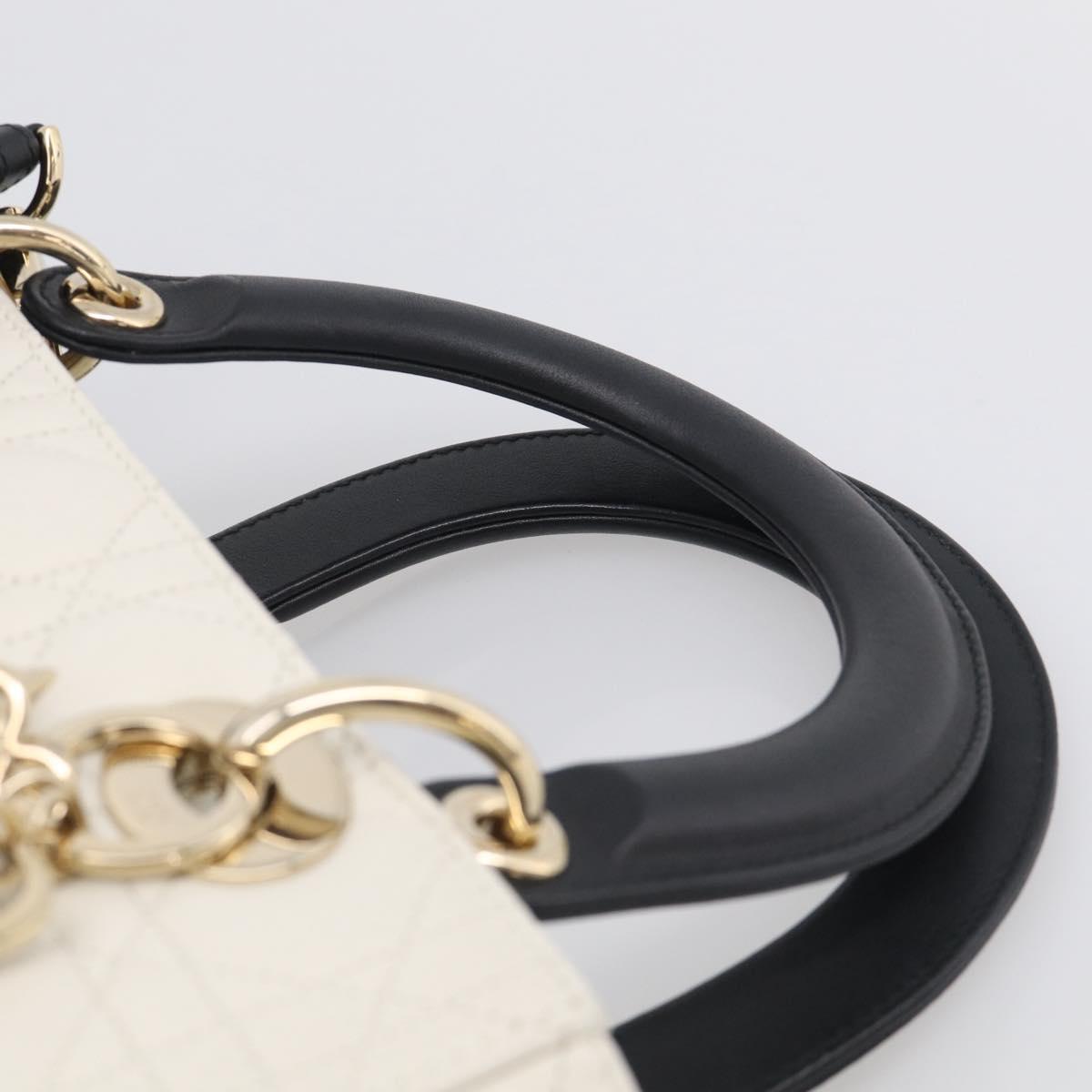Christian Dior Lady Dior Canage Bag Lamb Skin 2way White Gold Auth 211787SAM