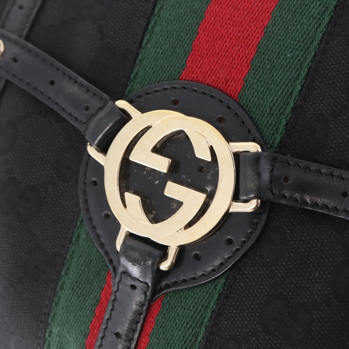 GUCCI Web Sherry Line Hand Bag Leather Black Gold 114882 Auth 211805V