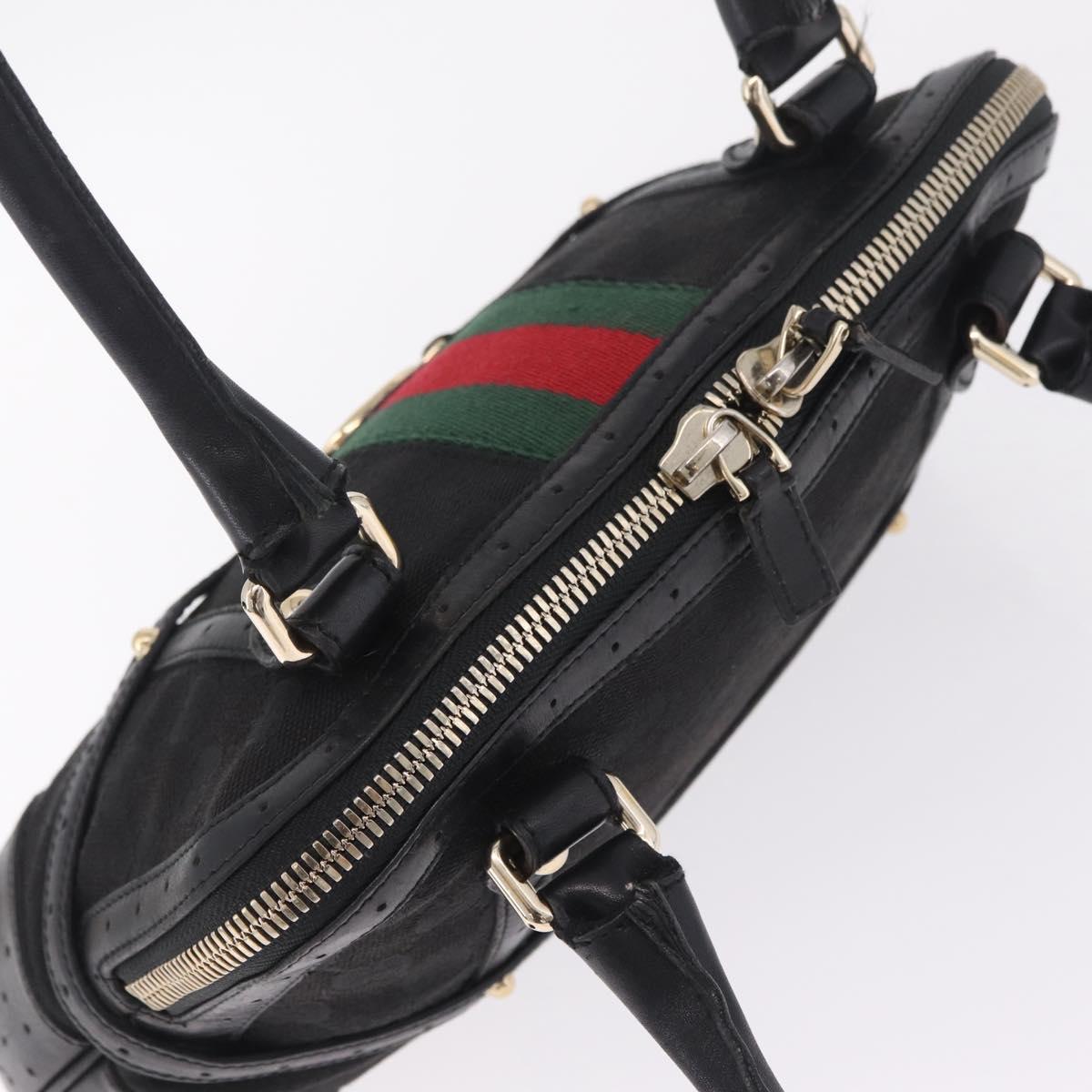 GUCCI Web Sherry Line Hand Bag Leather Black Gold 114882 Auth 211805V