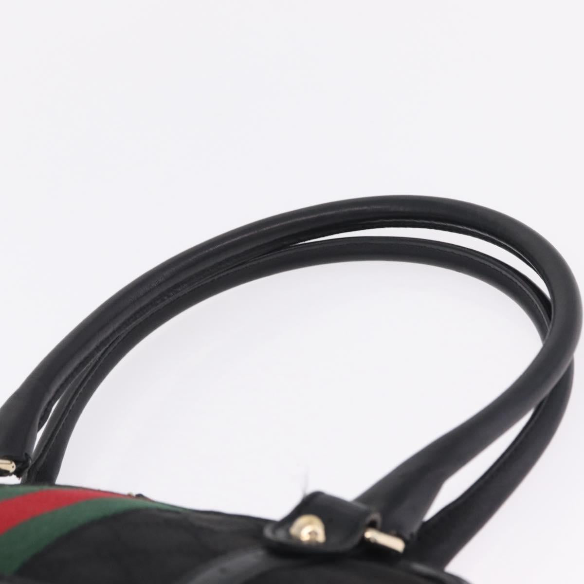 GUCCI Web Sherry Line Hand Bag Leather Black Gold 114882 Auth 211805V