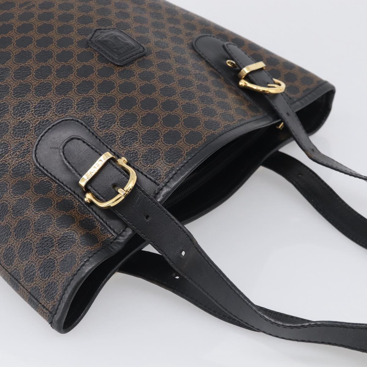 CELINE Macadam Canvas Tote Bag PVC Leather Black Gold Auth 211806A