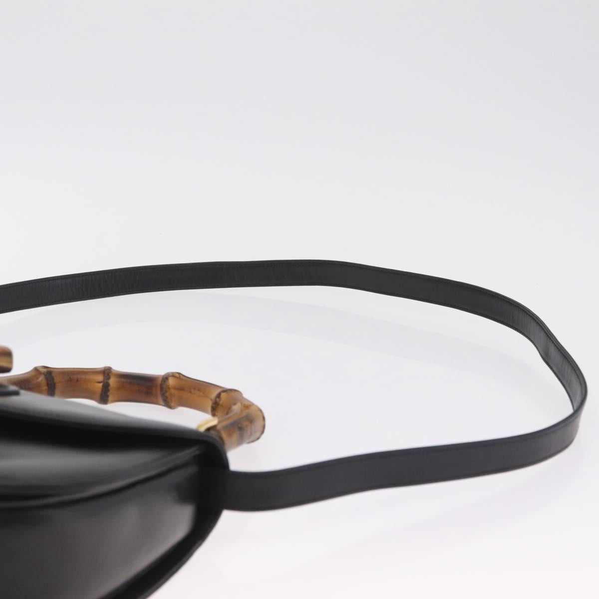GUCCI Bamboo Hand Bag Leather 2way Black Black 000 01 0633 Auth 211807V