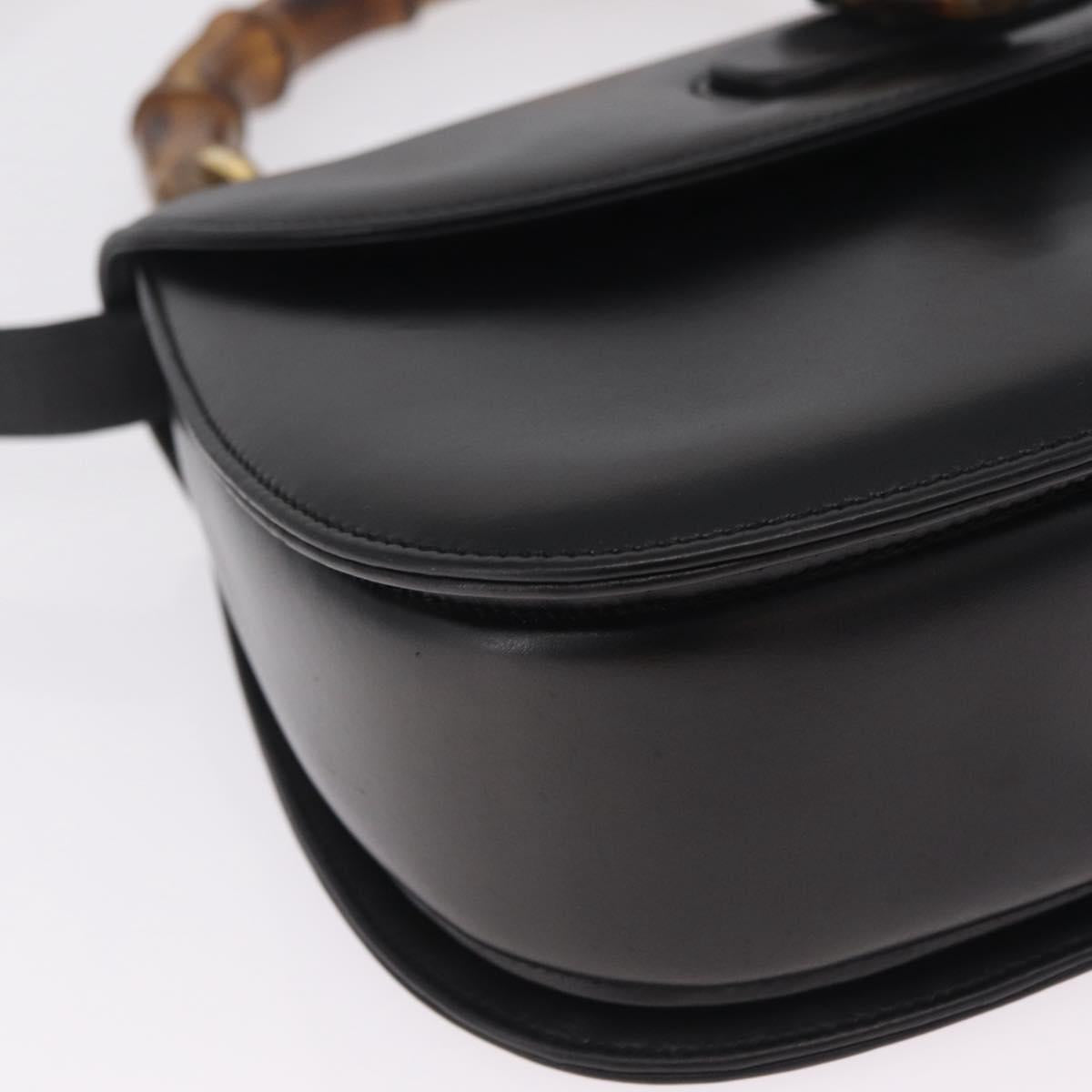 GUCCI Bamboo Hand Bag Leather 2way Black Black 000 01 0633 Auth 211807V
