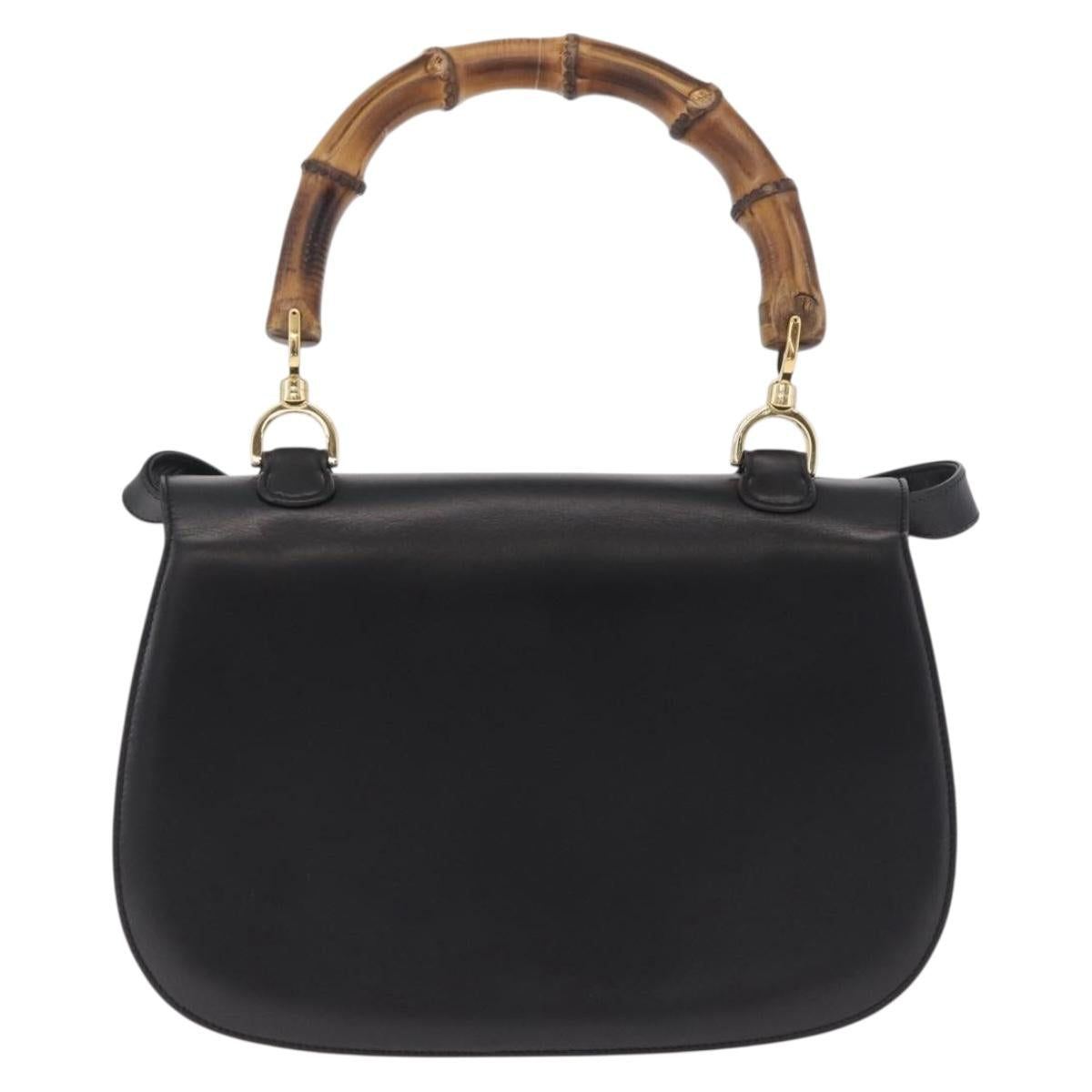 GUCCI Bamboo Hand Bag Leather 2way Black Black 000 01 0633 Auth 211807V