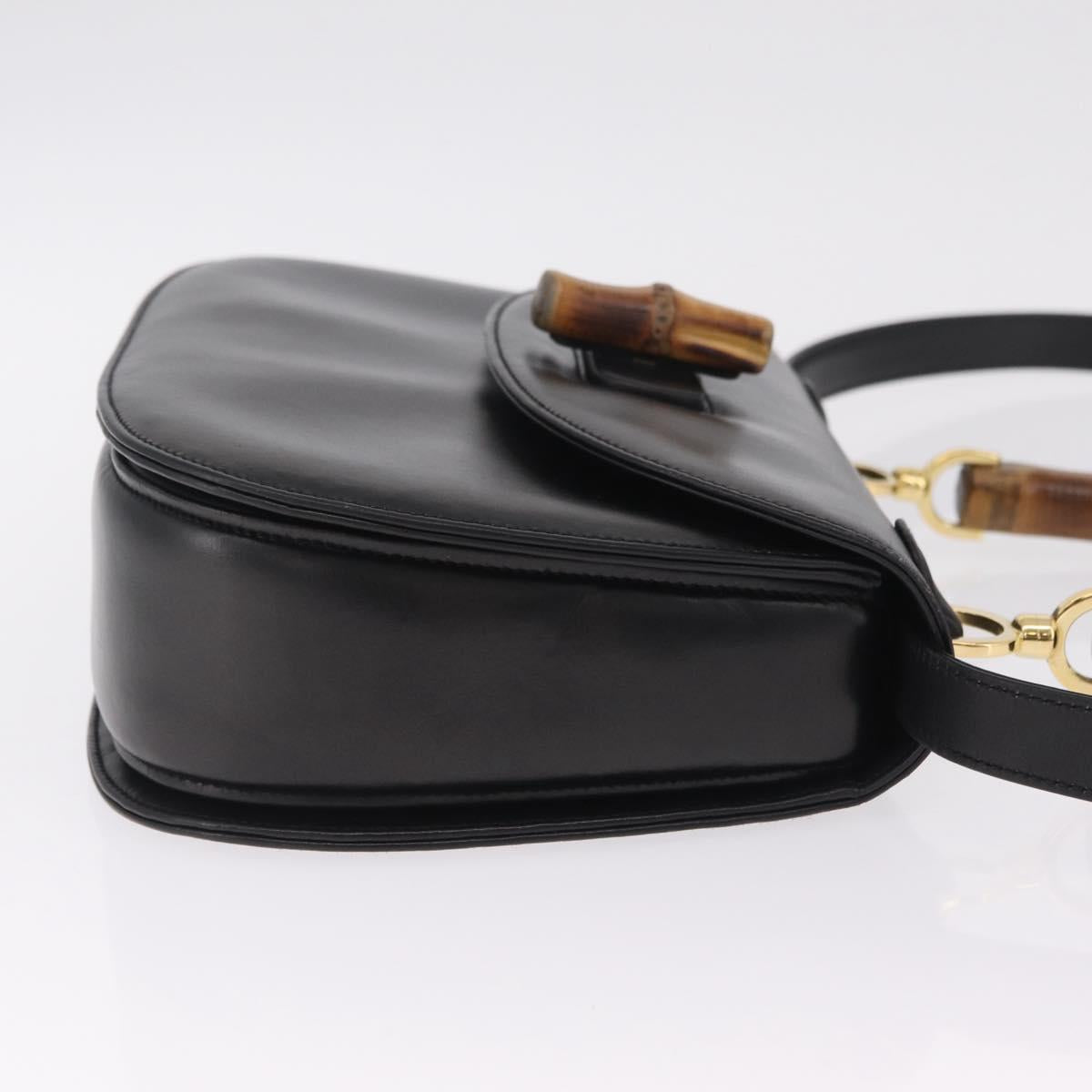 GUCCI Bamboo Hand Bag Leather 2way Black Black 000 01 0633 Auth 211807V