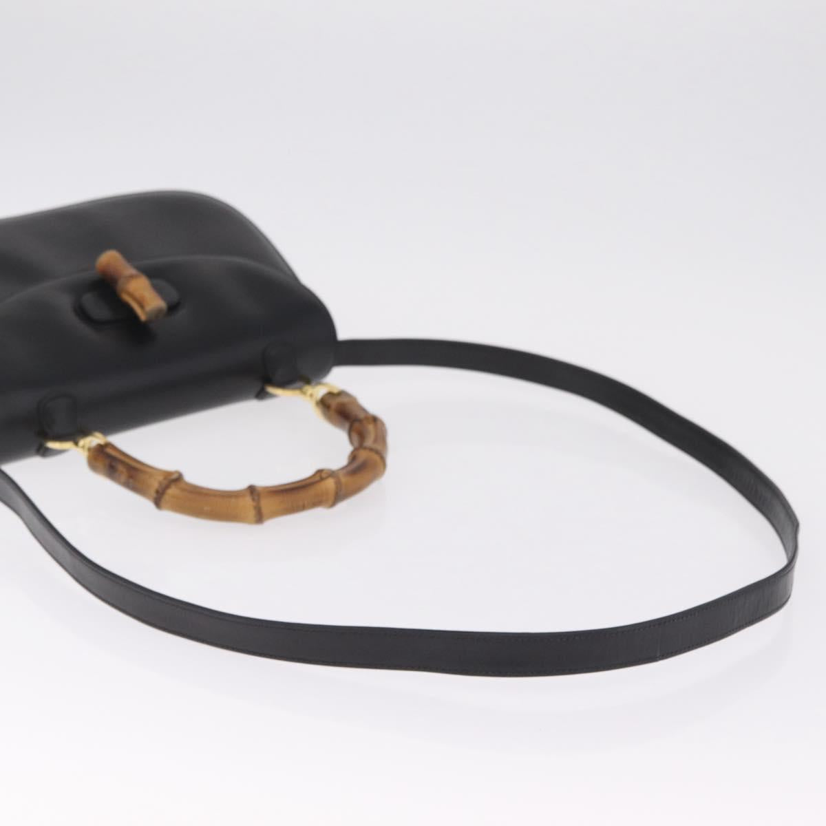 GUCCI Bamboo Hand Bag Leather 2way Black Black 000 01 0633 Auth 211807V
