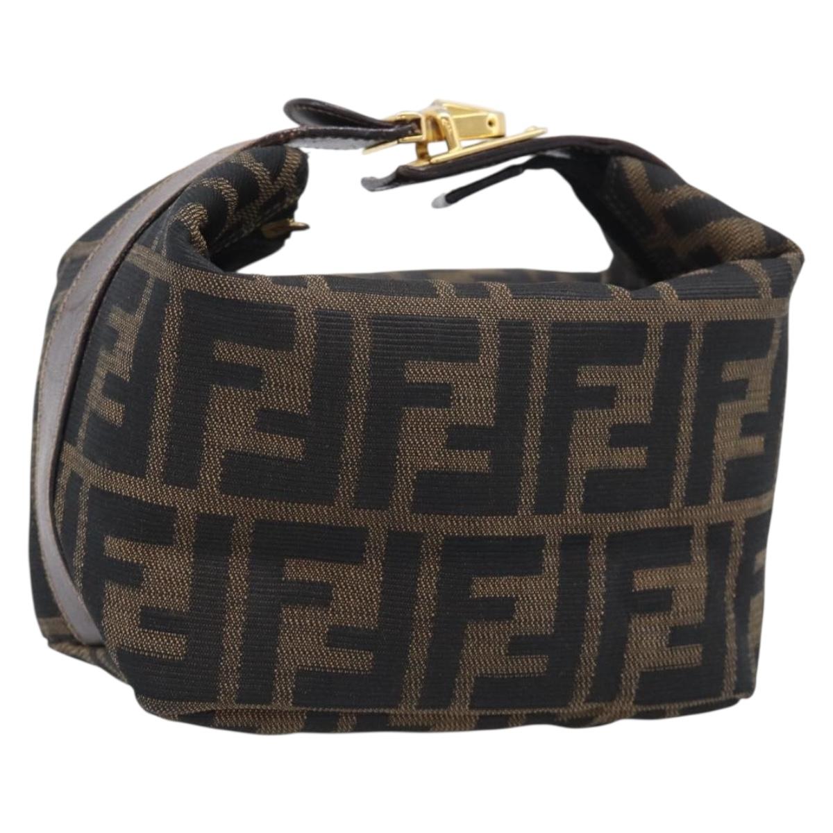 FENDI Zucca Canvas Vanity Hand Bag Black Brown Auth 211808A