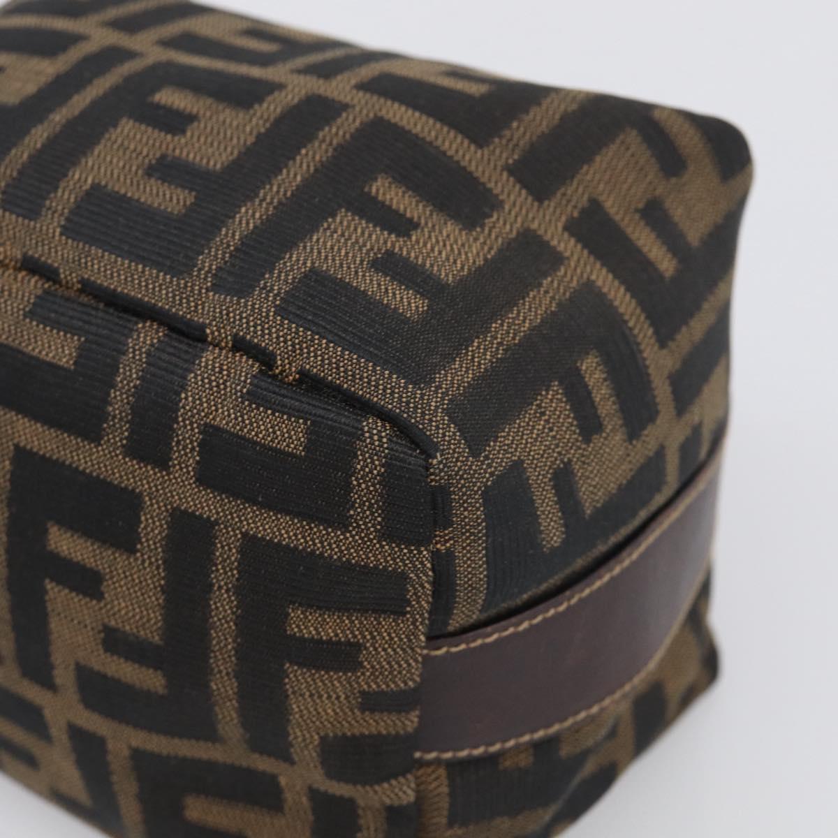 FENDI Zucca Canvas Vanity Hand Bag Black Brown Auth 211808A