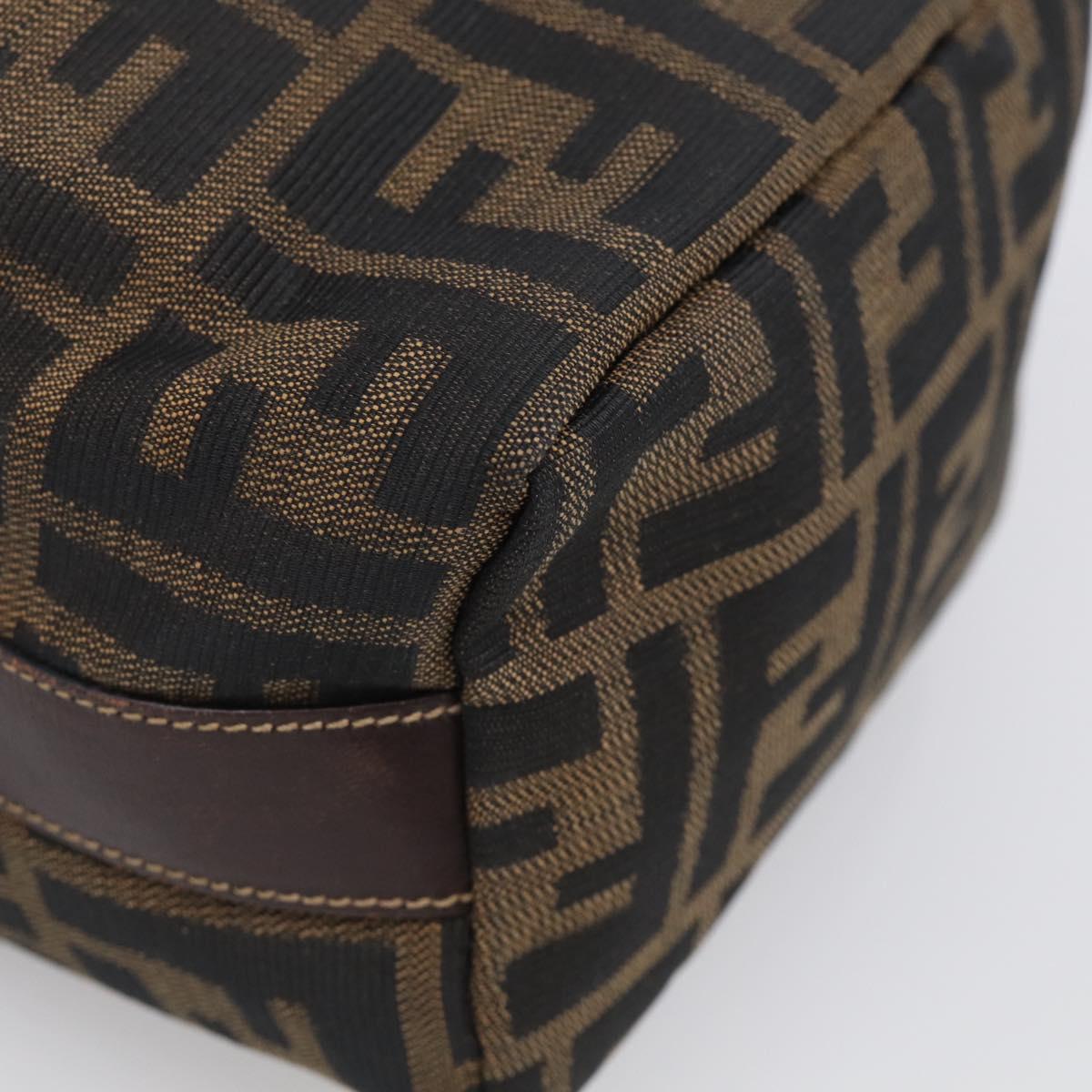 FENDI Zucca Canvas Vanity Hand Bag Black Brown Auth 211808A