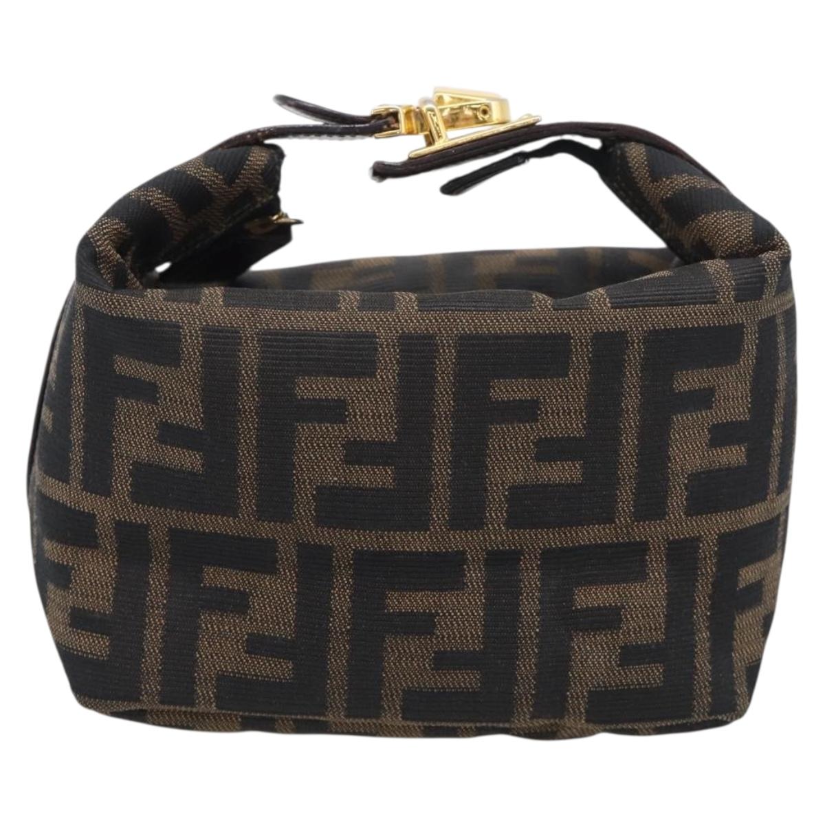 FENDI Zucca Canvas Vanity Hand Bag Black Brown Auth 211808A