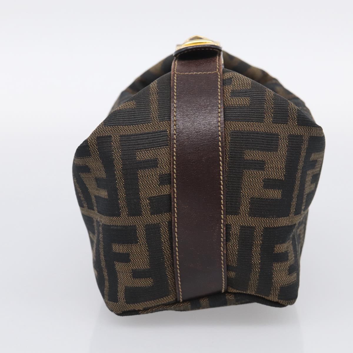 FENDI Zucca Canvas Vanity Hand Bag Black Brown Auth 211808A