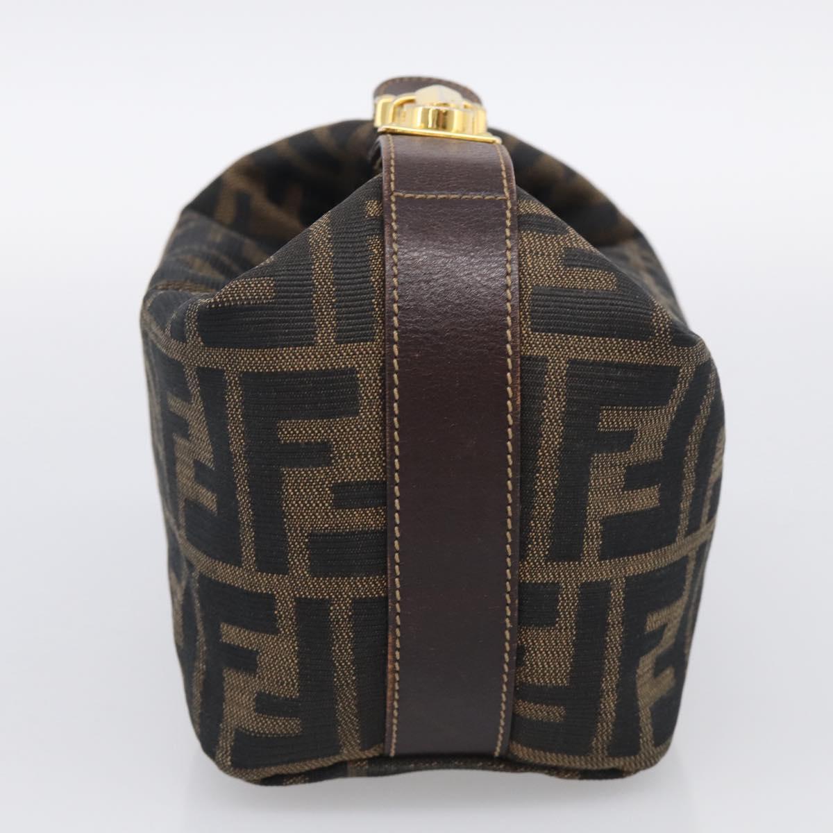 FENDI Zucca Canvas Vanity Hand Bag Black Brown Auth 211808A
