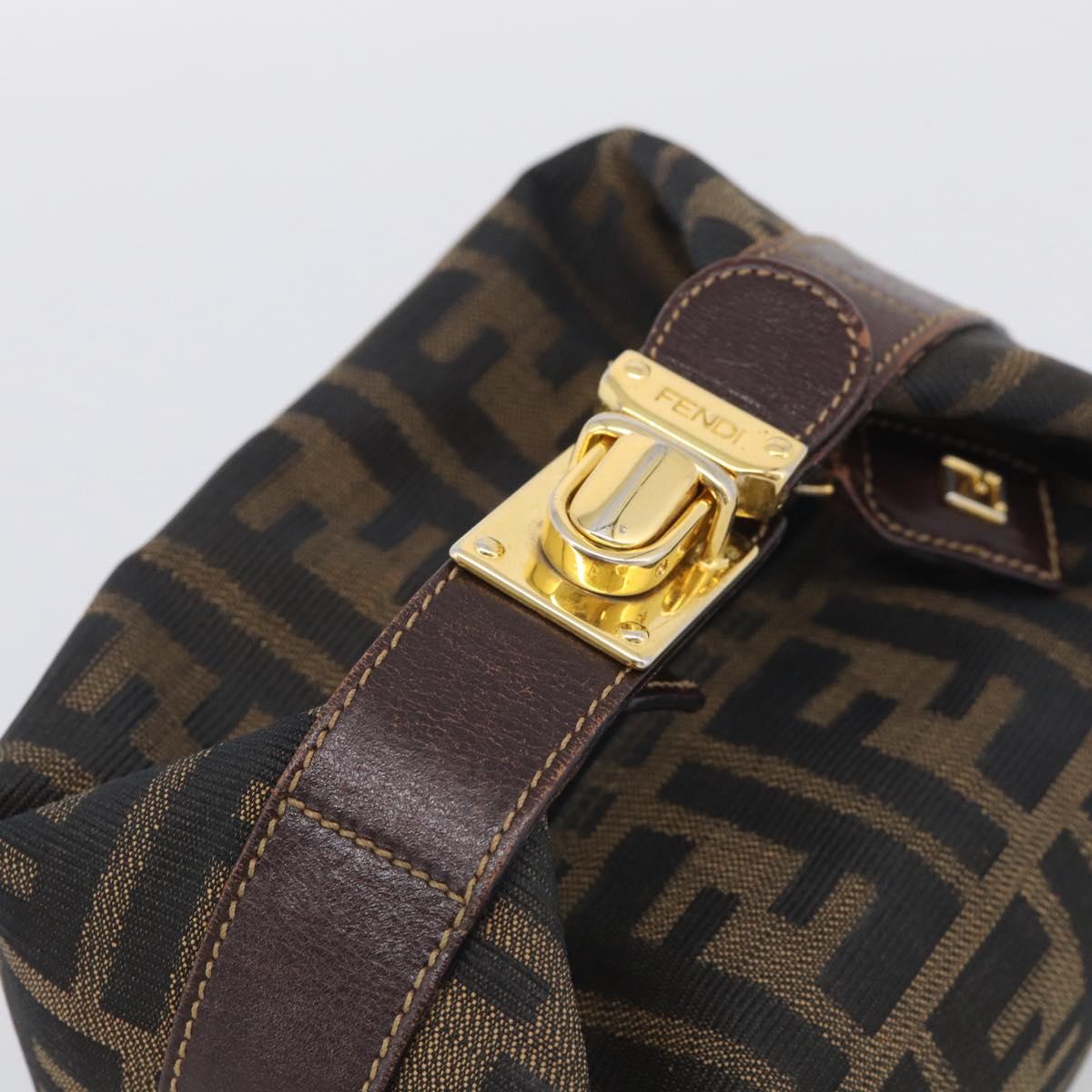 FENDI Zucca Canvas Vanity Hand Bag Black Brown Auth 211808A