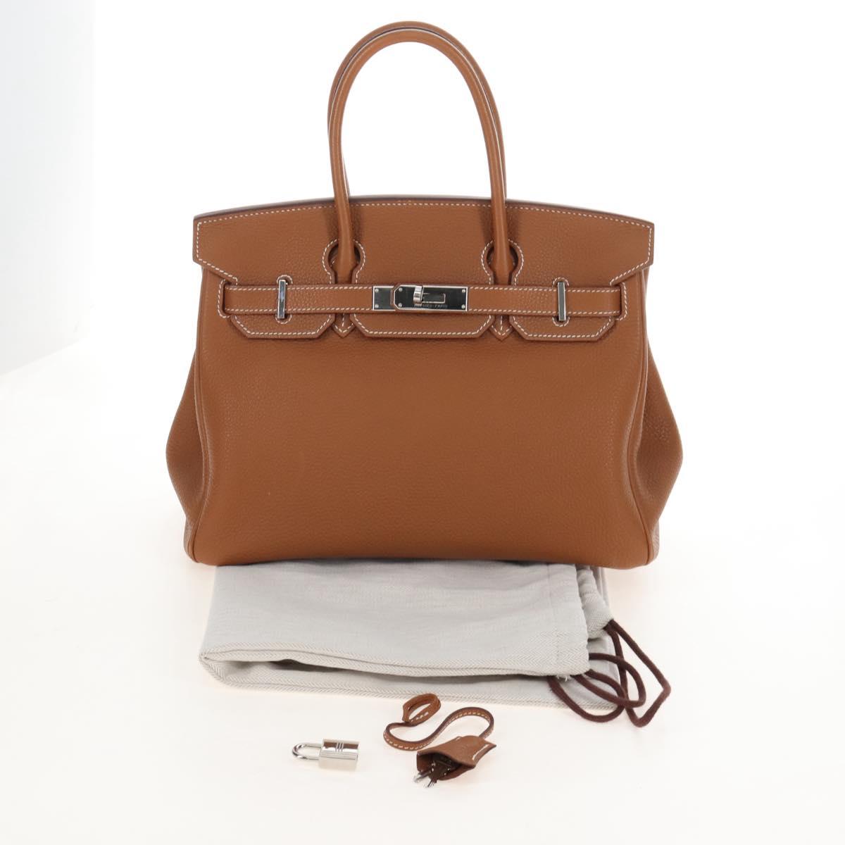 HERMES Birkin 30 Hand Bag Leather Brown Silver Auth 211817SM