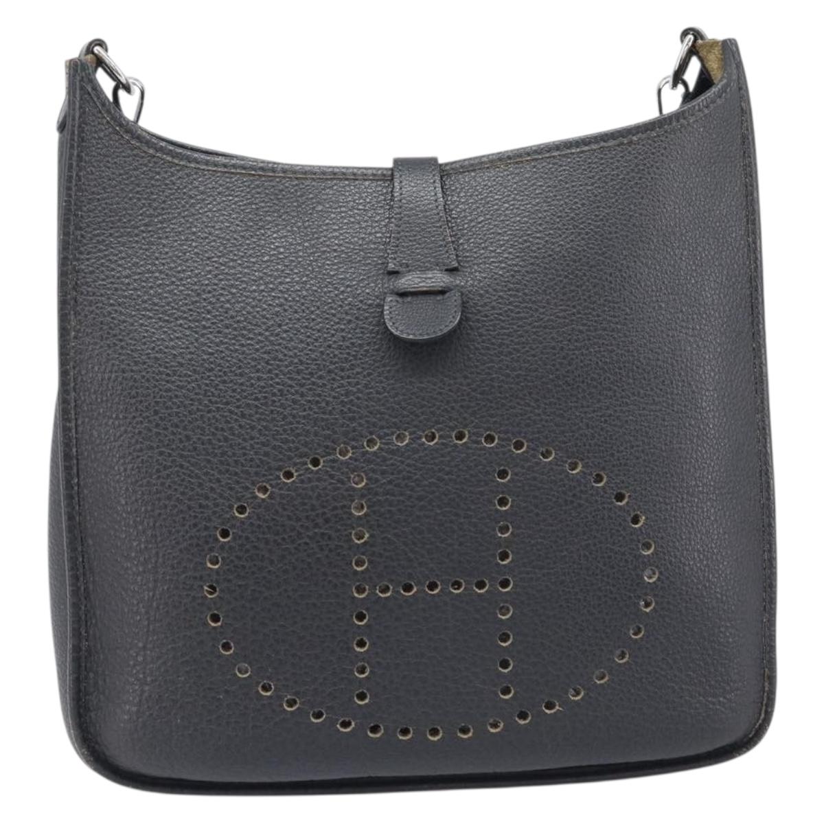 HERMES Evelyn 1GM Shoulder Bag Togo Black Silver Auth 211819M