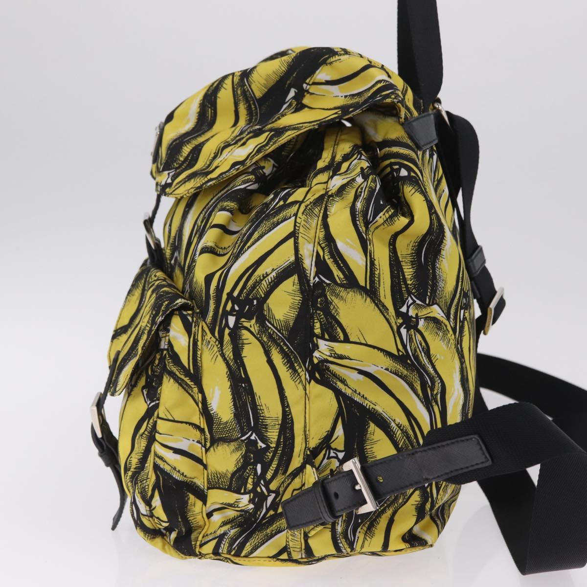 PRADA Banana Pattern Backpack Nylon Black Silver Auth 211821V