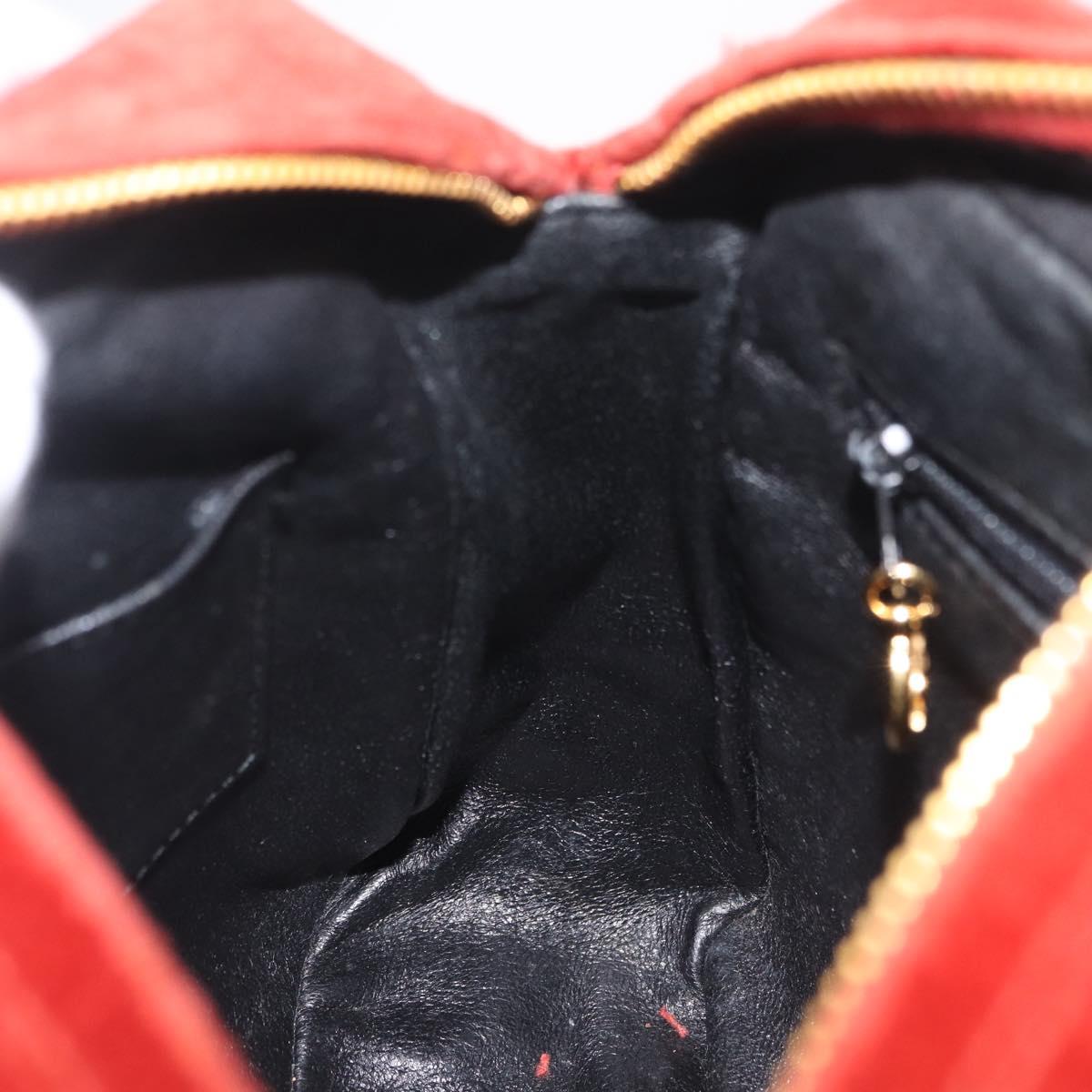 CHANEL Matelasse Hand Bag Leather Red Gold CC Auth 211822A