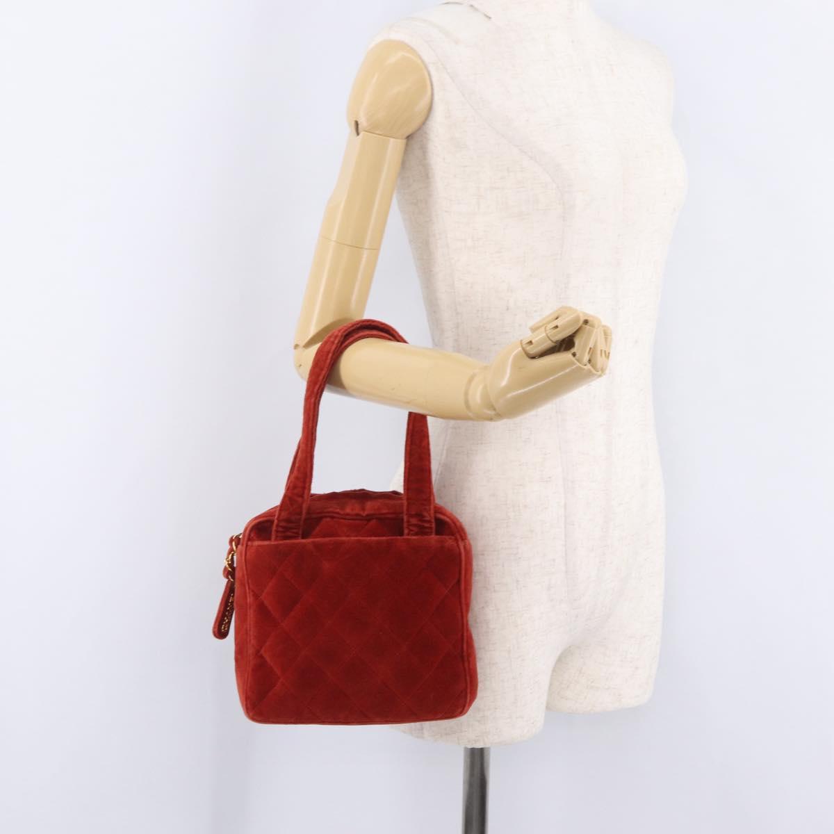 CHANEL Matelasse Hand Bag Leather Red Gold CC Auth 211822A