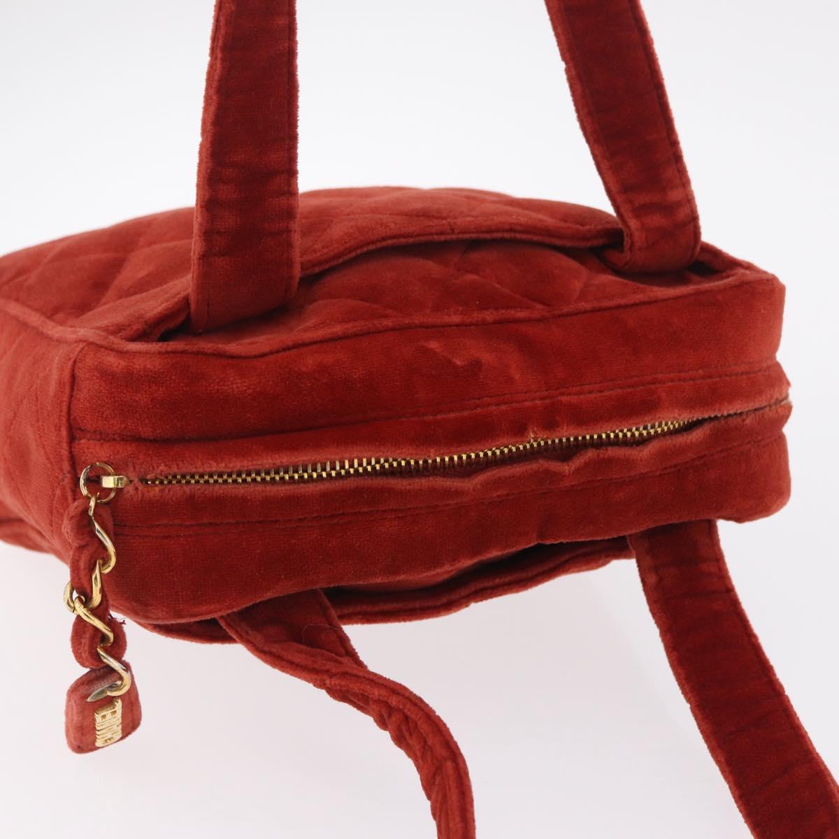 CHANEL Matelasse Hand Bag Leather Red Gold CC Auth 211822A