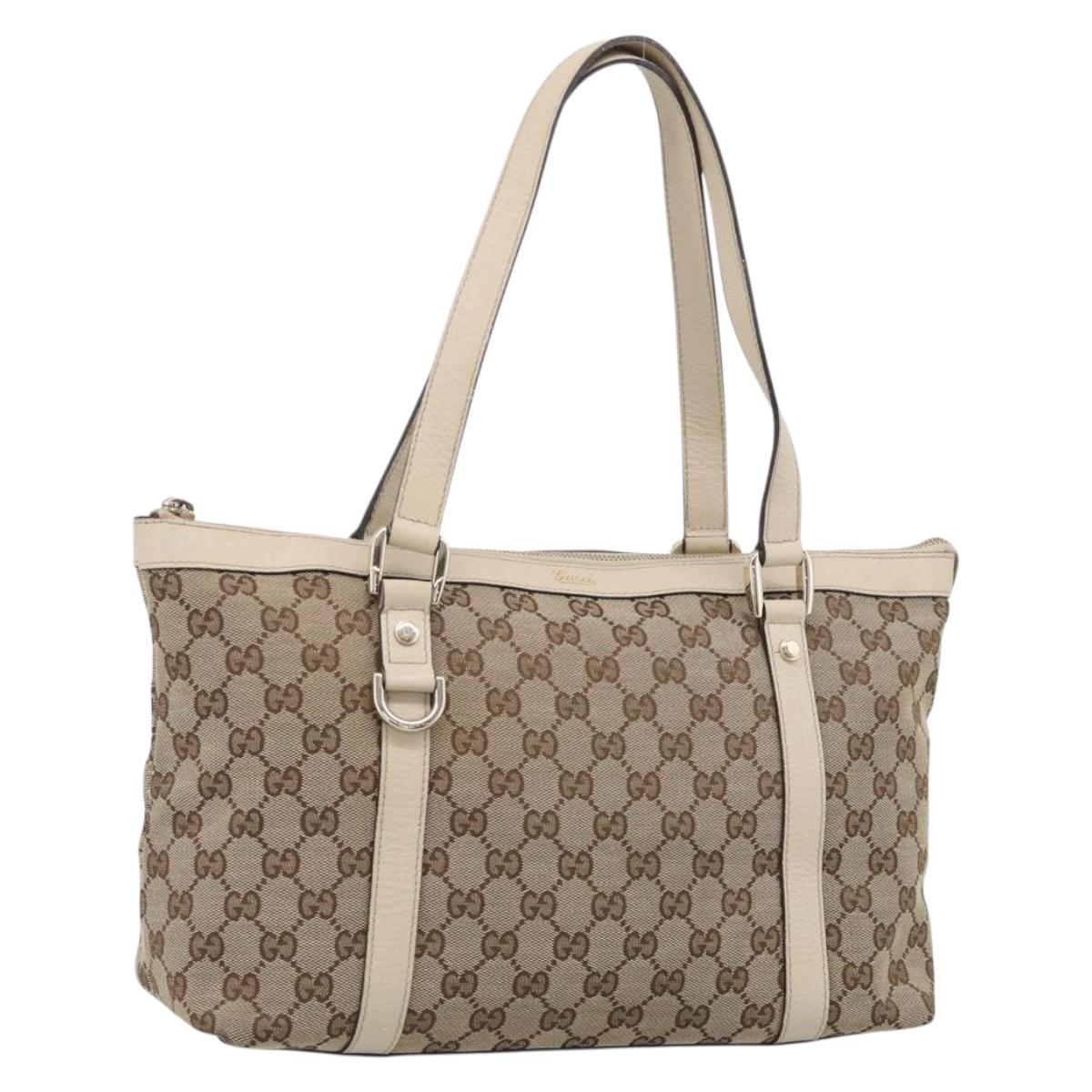 GUCCI GG Canvas Hand Bag Beige Gold 141470 Auth 211826A