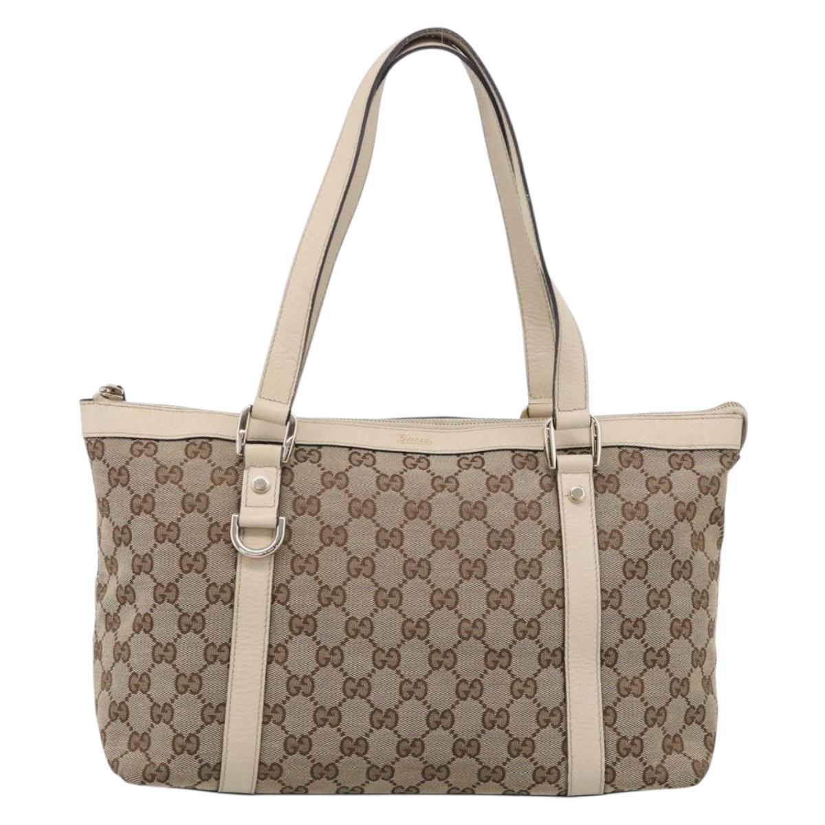 GUCCI GG Canvas Hand Bag Beige Gold 141470 Auth 211826A