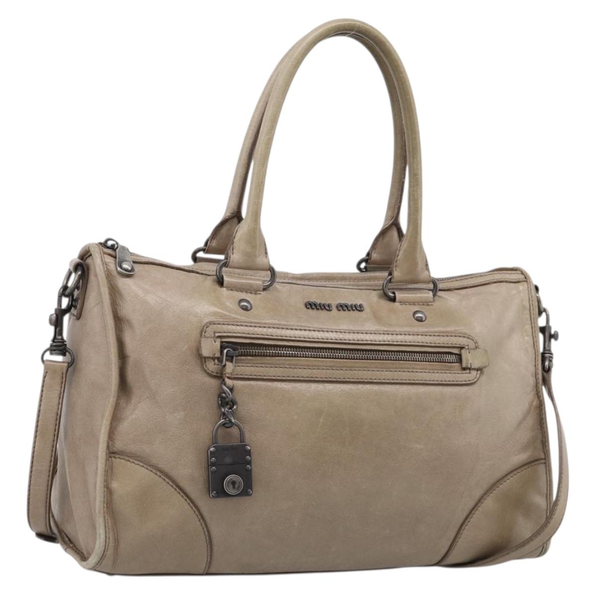 Miu Miu Hand Bag Leather 2way Beige Auth 211835A